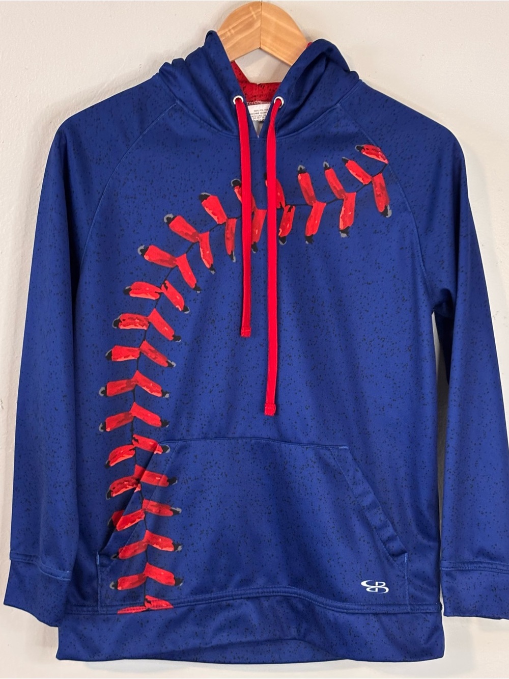 Boombah Youth Large Blue Baseball-Stitch Hoodie with Red Accents